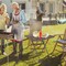 Coffee Foldable Outdoor Picnic Table with Weather-Resistant HDPE Surface and Sturdy Iron Frame